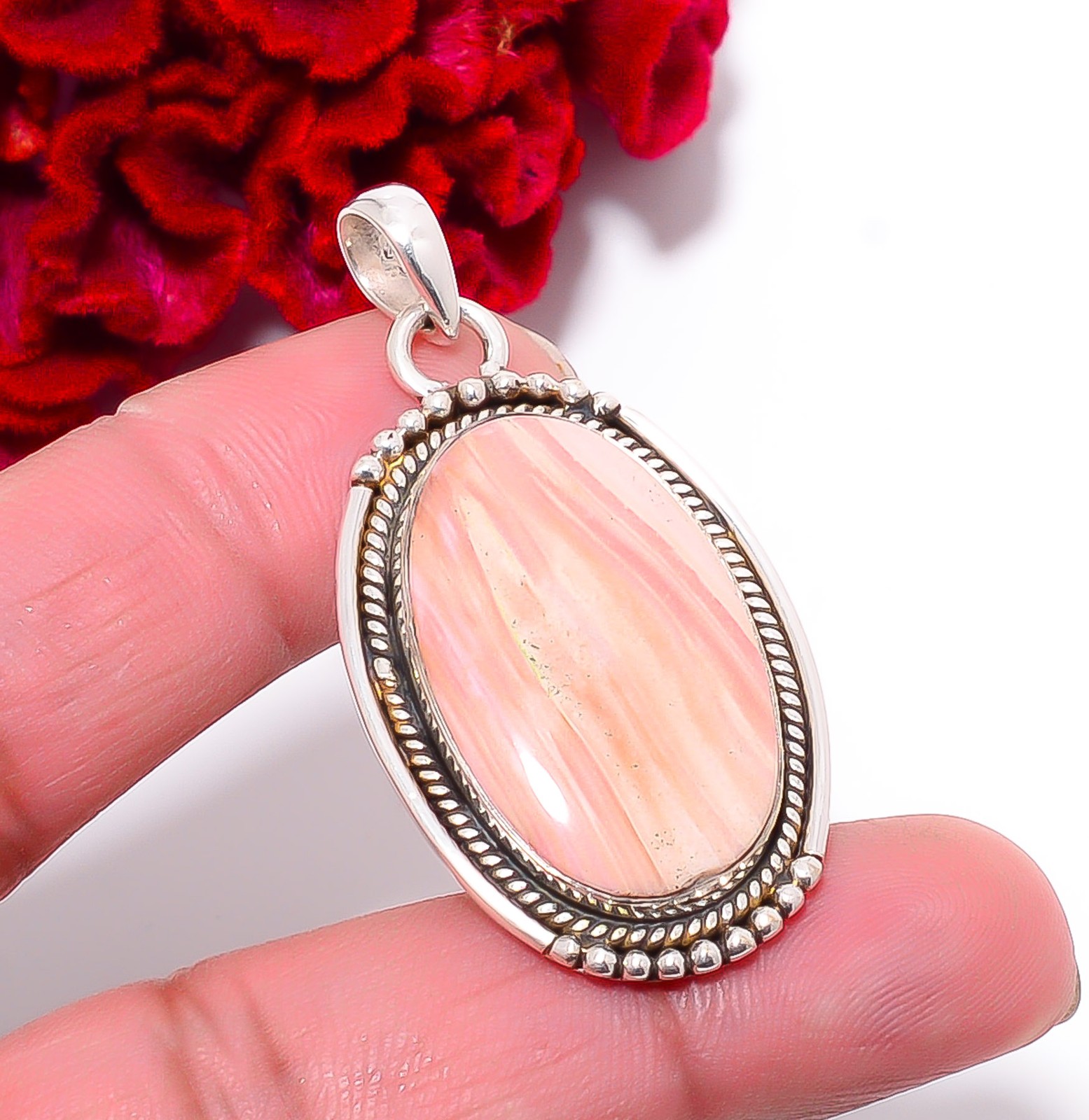 Pink Opal – Australia Designer Handmade 925 Sterling Silver Pendant 1.95″ P9666