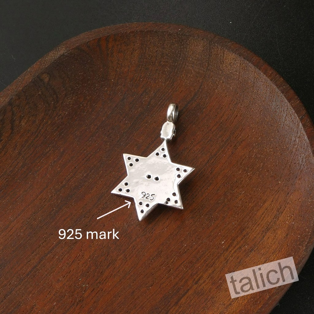 Shiny 925 Sterling Silver Six Pointed Star with Pink CZ Eye Skull Amulet Pendant