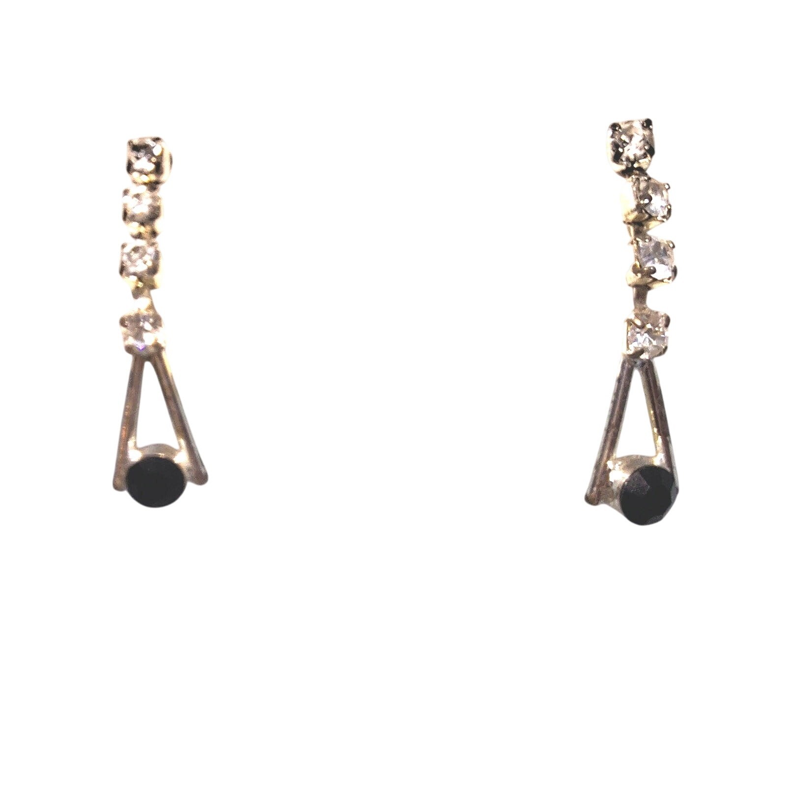 Rhinestone Earrings Clear and Black Dangle Posts Silver Tone