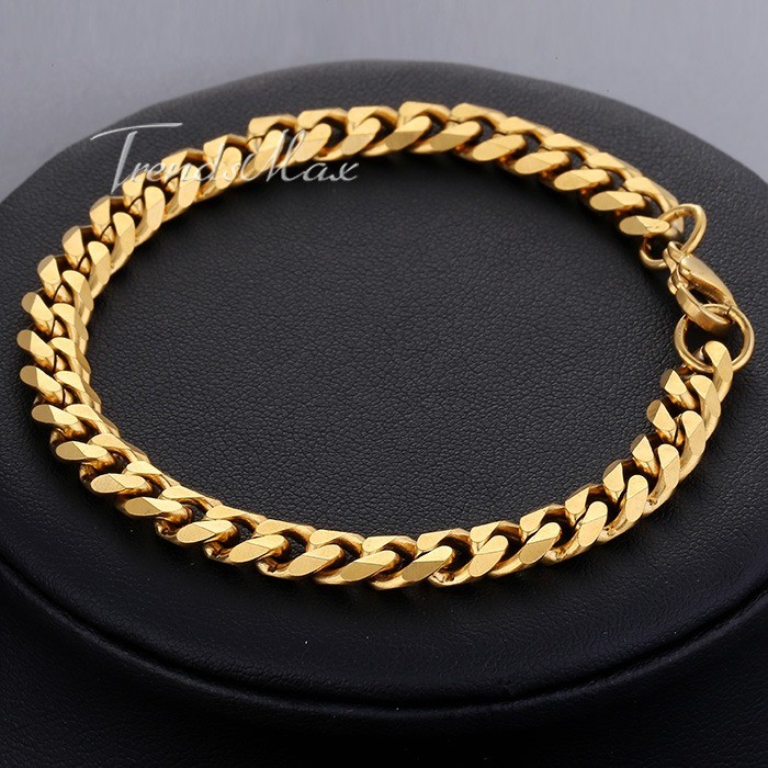 3/5/7/9/11mm 14K Gold Plated Stainless Steel Curb Cuban Chain Bracelet Men 7-11″