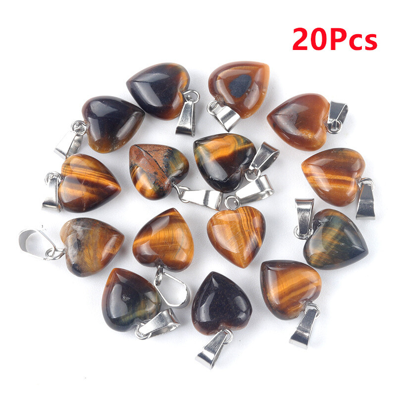20Pcs 13x13x7mm Natural Brown Tiger Eye Gem Love Heart Reiki Pendant Bead HT1355
