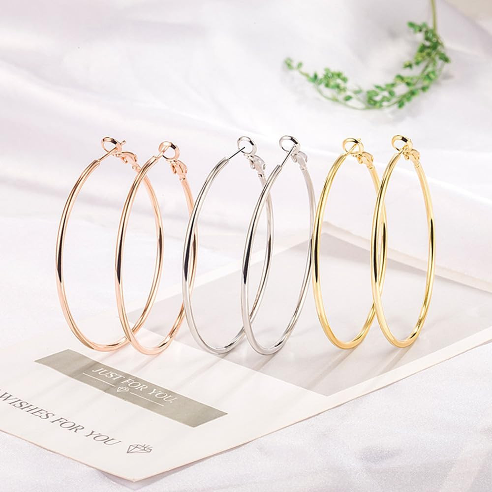 Dainty 70Mm Big Large Hoop Earrings for Women Fashion round Circle Huggie Hoops