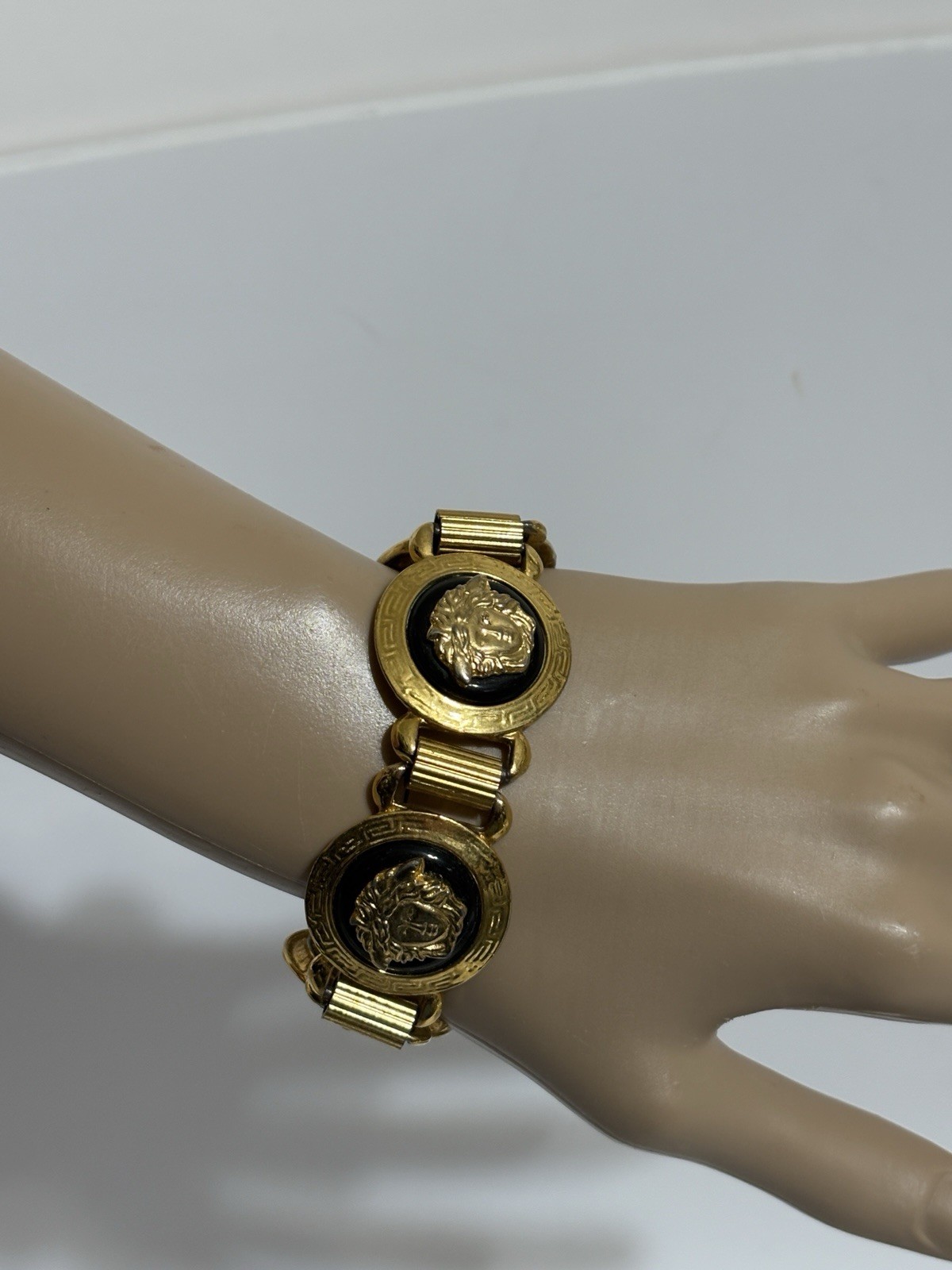 Vtg Gianni Versace Gold Black Medusa Bracelet