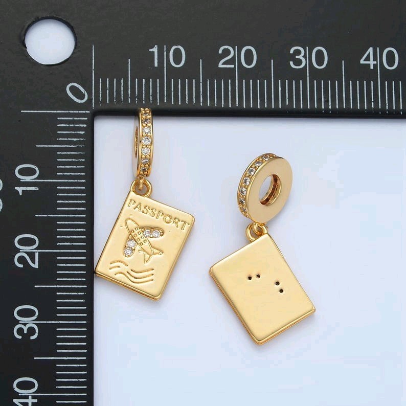 Gold Mini Passport Dangle Charm Travel Book Pendant Vacation Jewelry Finding