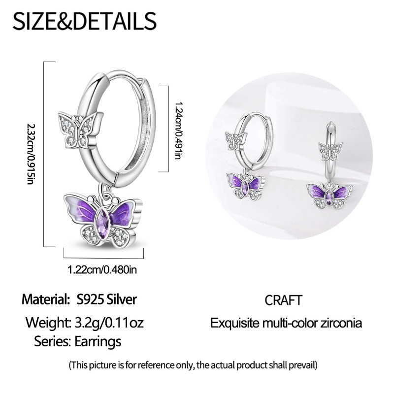 KUNSIR 925 Sterling Silver Romantic Butterfly Drop Earrings For Women Jewelry