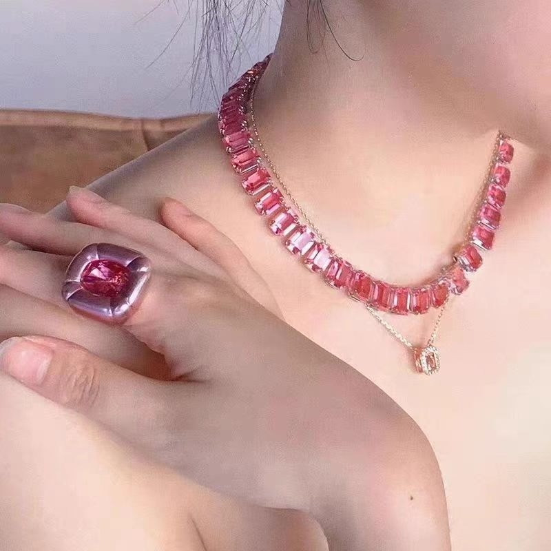 Swarovski Elements Millenia Necklace – Pink Octagonal Cut Crystal Pendant