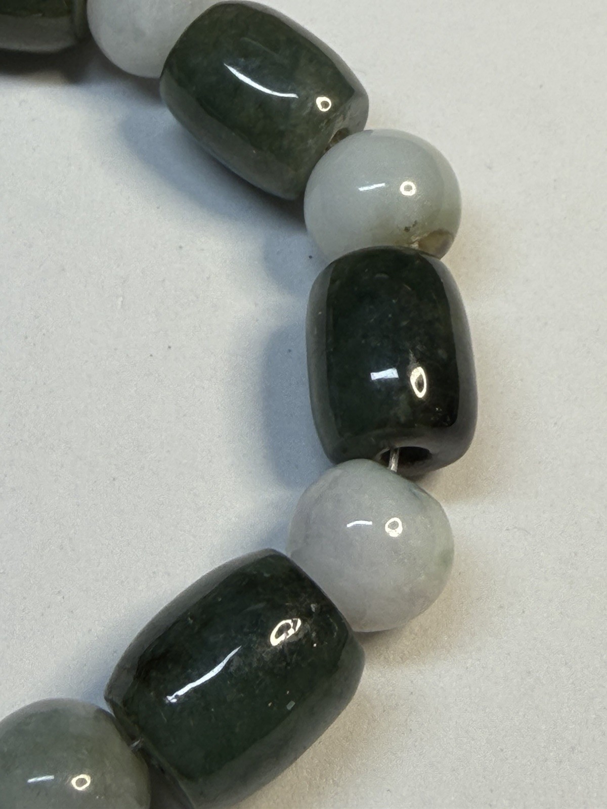 Vintage Natural Green Nephrite Jade & Agate Barrel Bead Toggle Bracelet 19.5cm