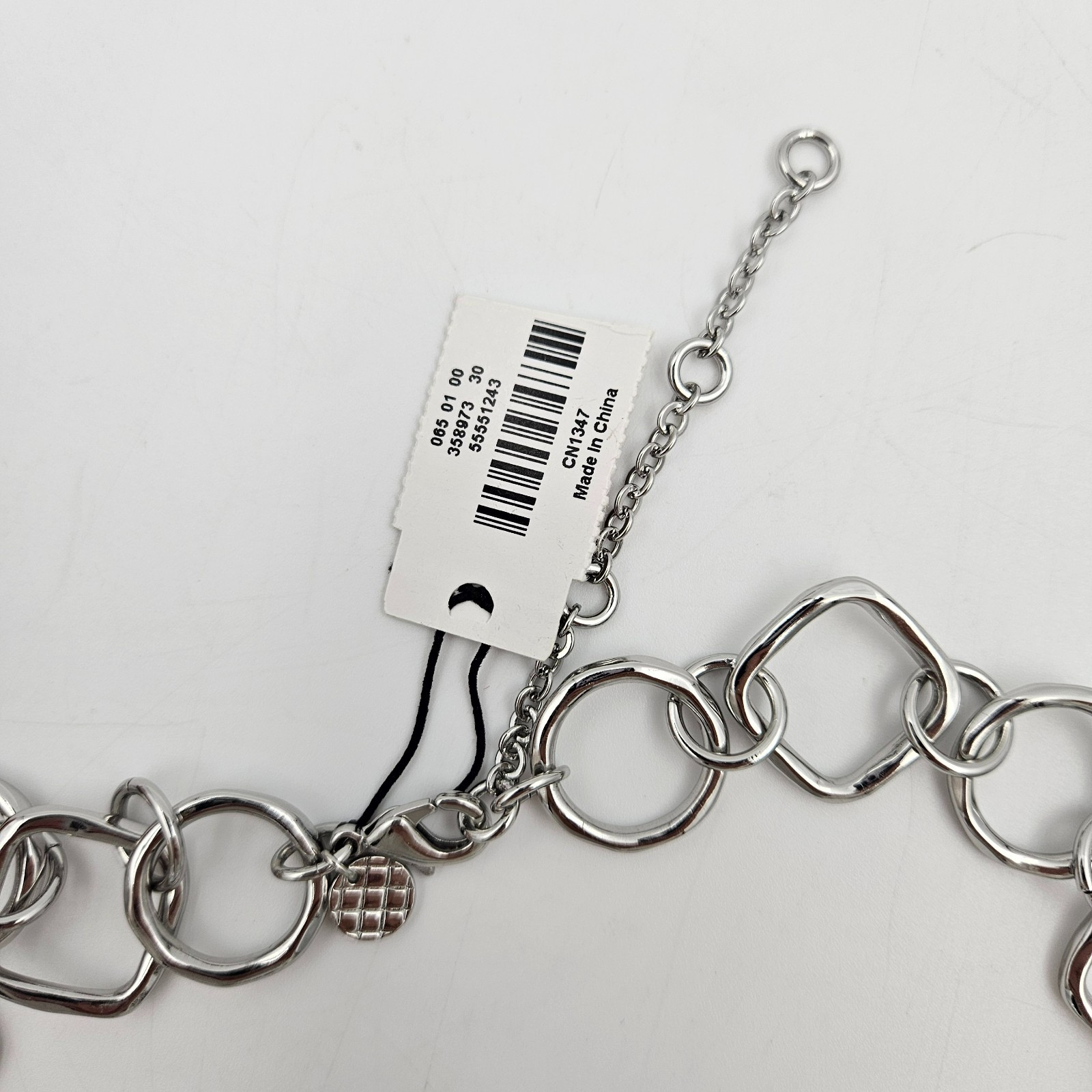 Talbots Silver Tone Geometric Link Statement Chain Necklace 32 In Lobster Clasp