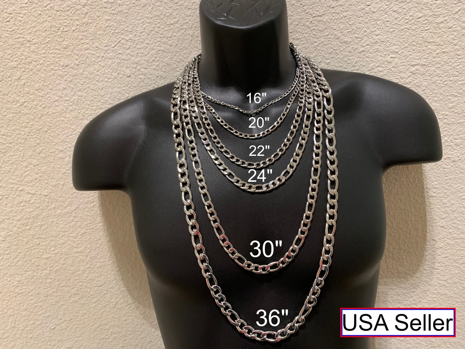 7-40″ STAINLESS STEEL SILVER FIGARO ROPE CHAIN WOMENS MEN3/4/5/7/9/10/12 mm