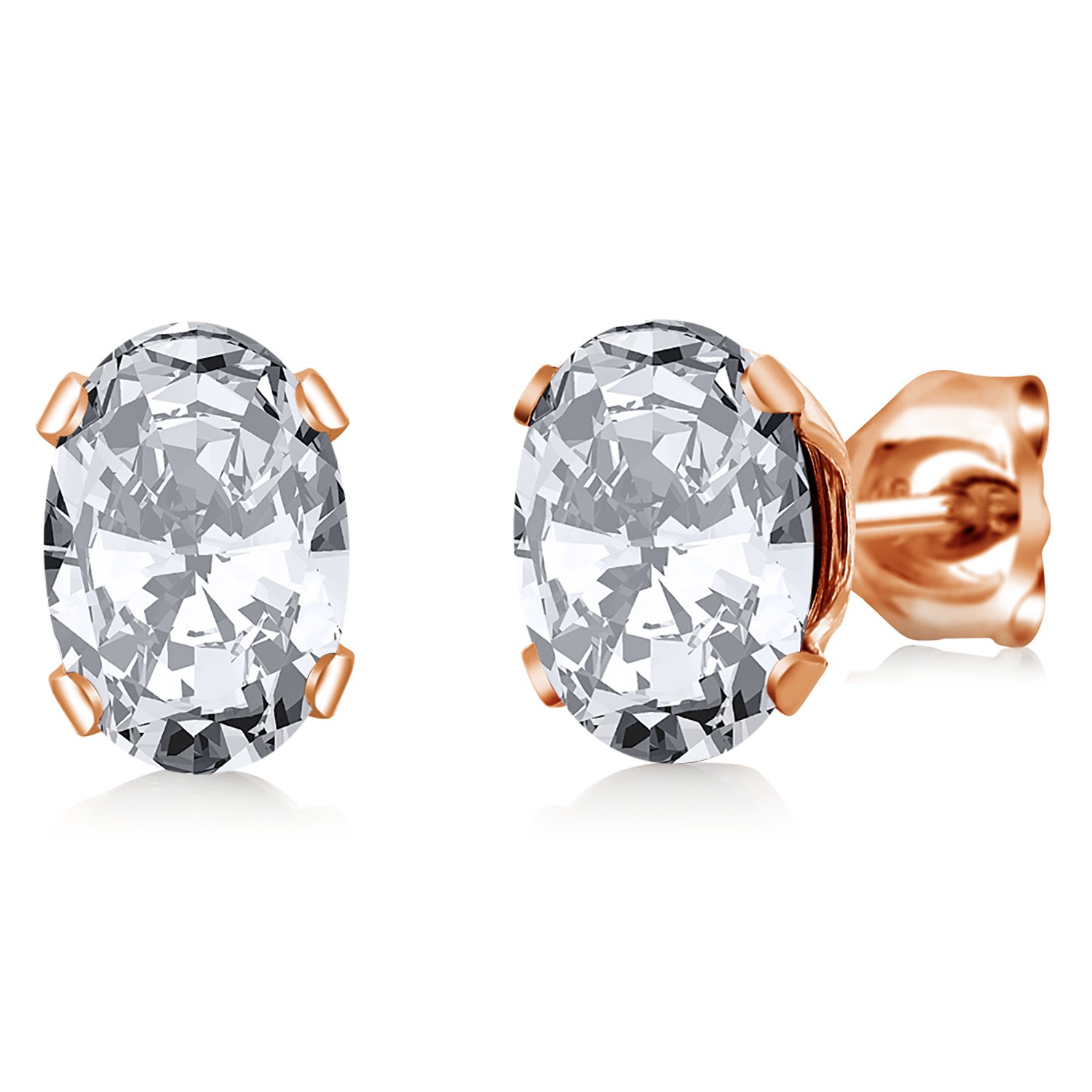 3.00 Ct Oval 7x5mm White Zirconia 18K Rose Gold Plated Silver Stud Earrings