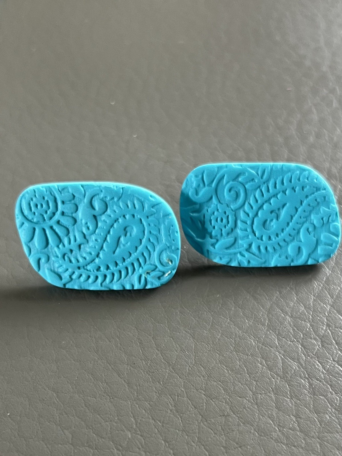 Handmade Turquoise Polymer Clay Stud Earrings – Paisley – Ultra Lightweight