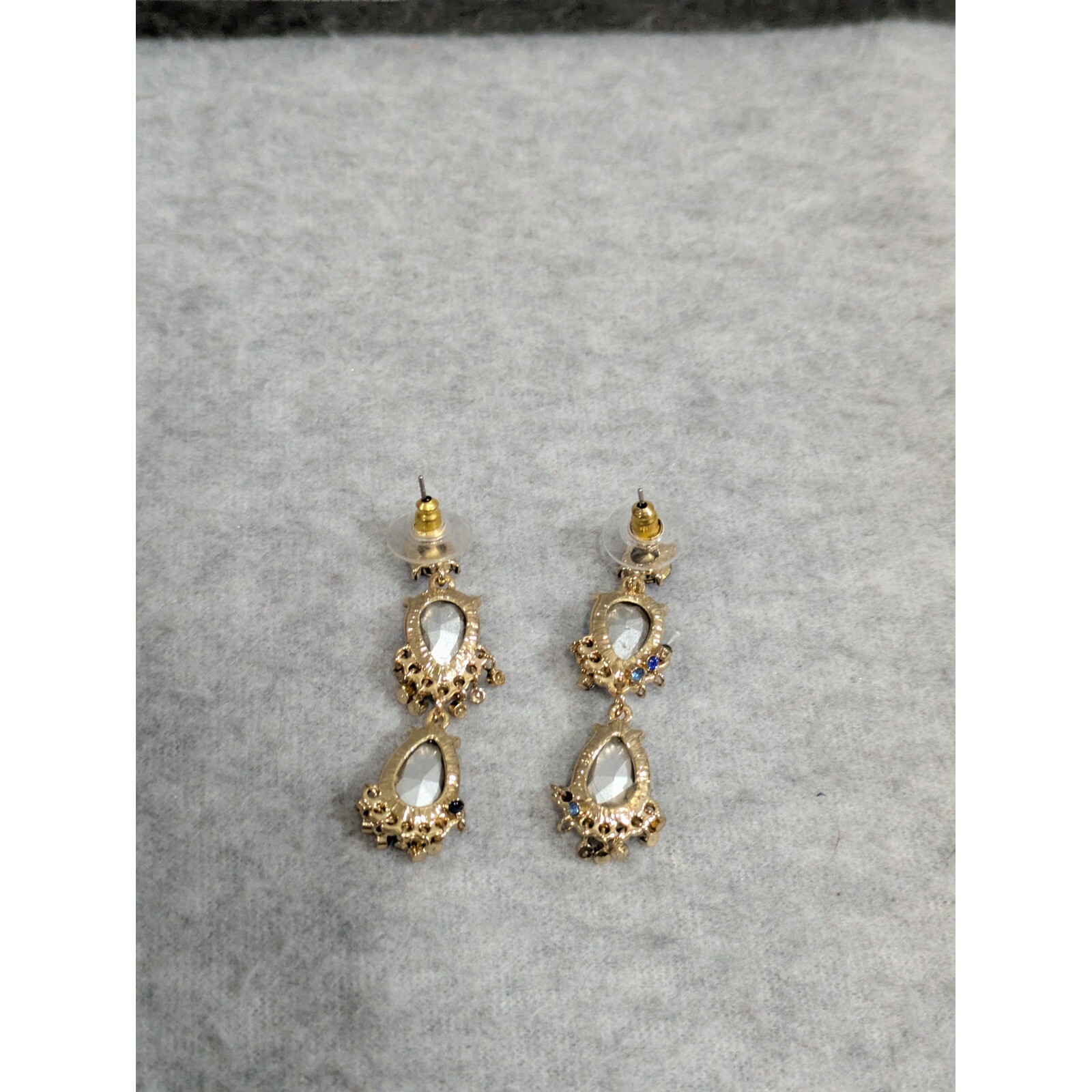 Sapphire Earring Gold Tone Faceted Classic Pretty Dangle Drop Stud Earrings