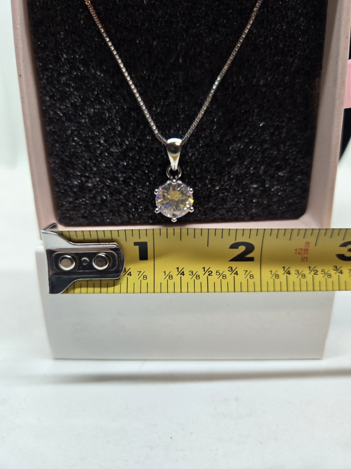 Cubic Zirconia Round Cut Necklace Six Prong Solitaire 18 inch Chain New with box