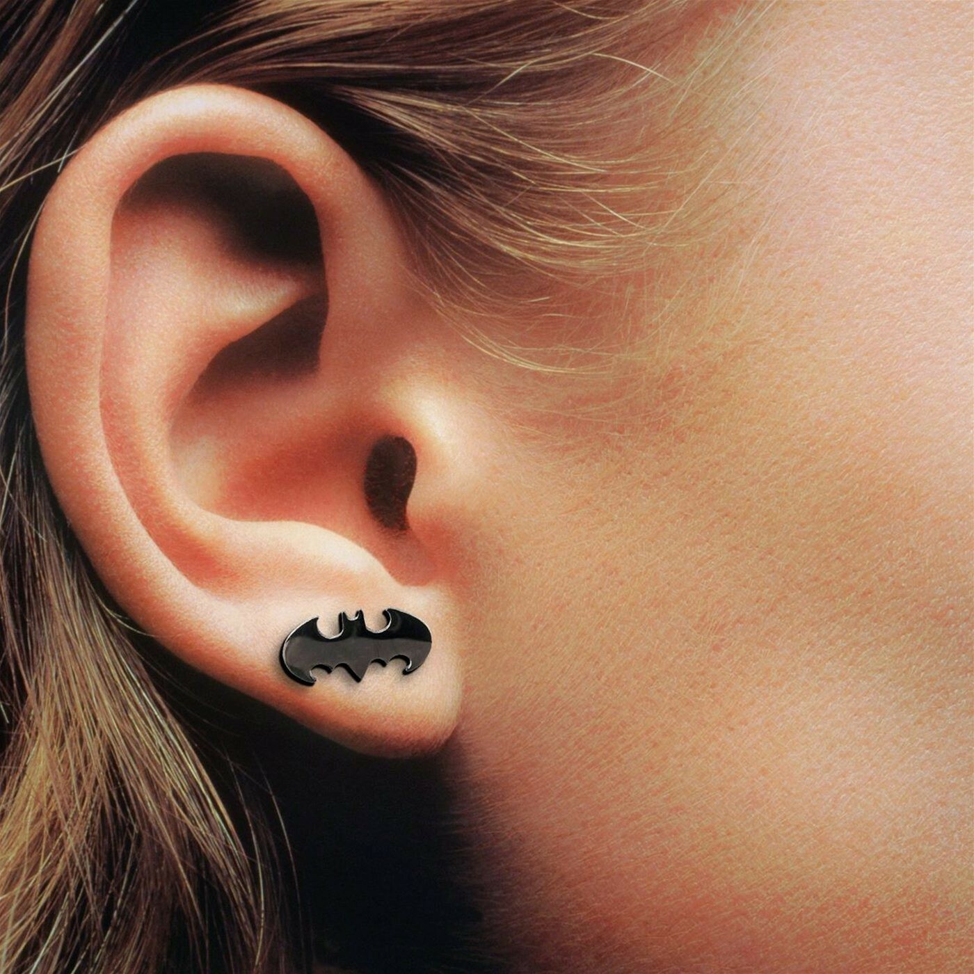 Batman Black Die-Cut 316L Surgical Steel Stud Earrings Black