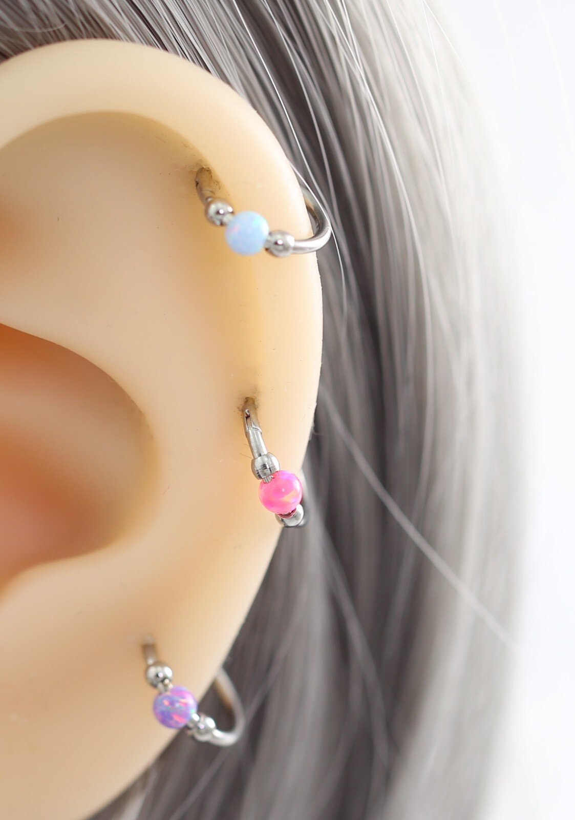 Titanium Opal Segment Clicker Septum Nose Ring Piercing Hoop Hinged Sleeper 18g