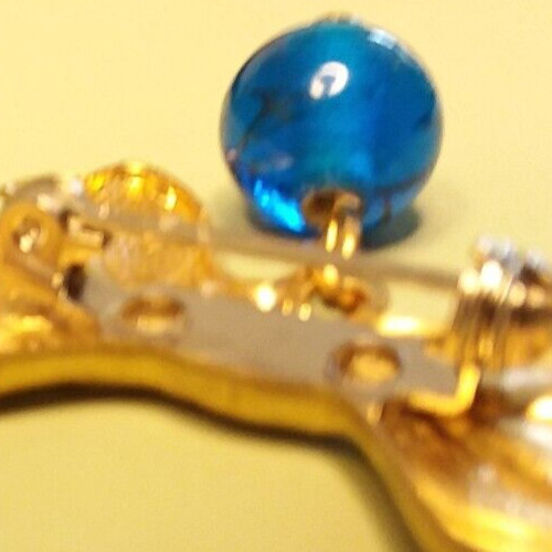 42mm Brass Stamping Ribbon Lapel/Pin Brooch W/10mm Blue Dangle 06-01-2023
