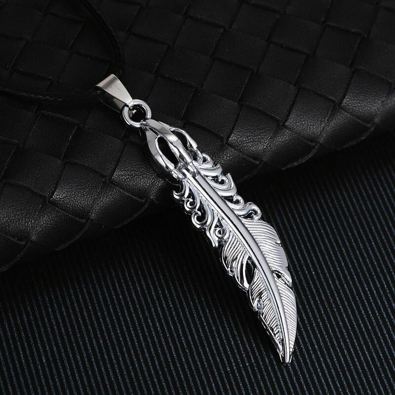 2″ large 3D FEATHER pendant 24″ 925 Sterling Silver plated Necklace men women