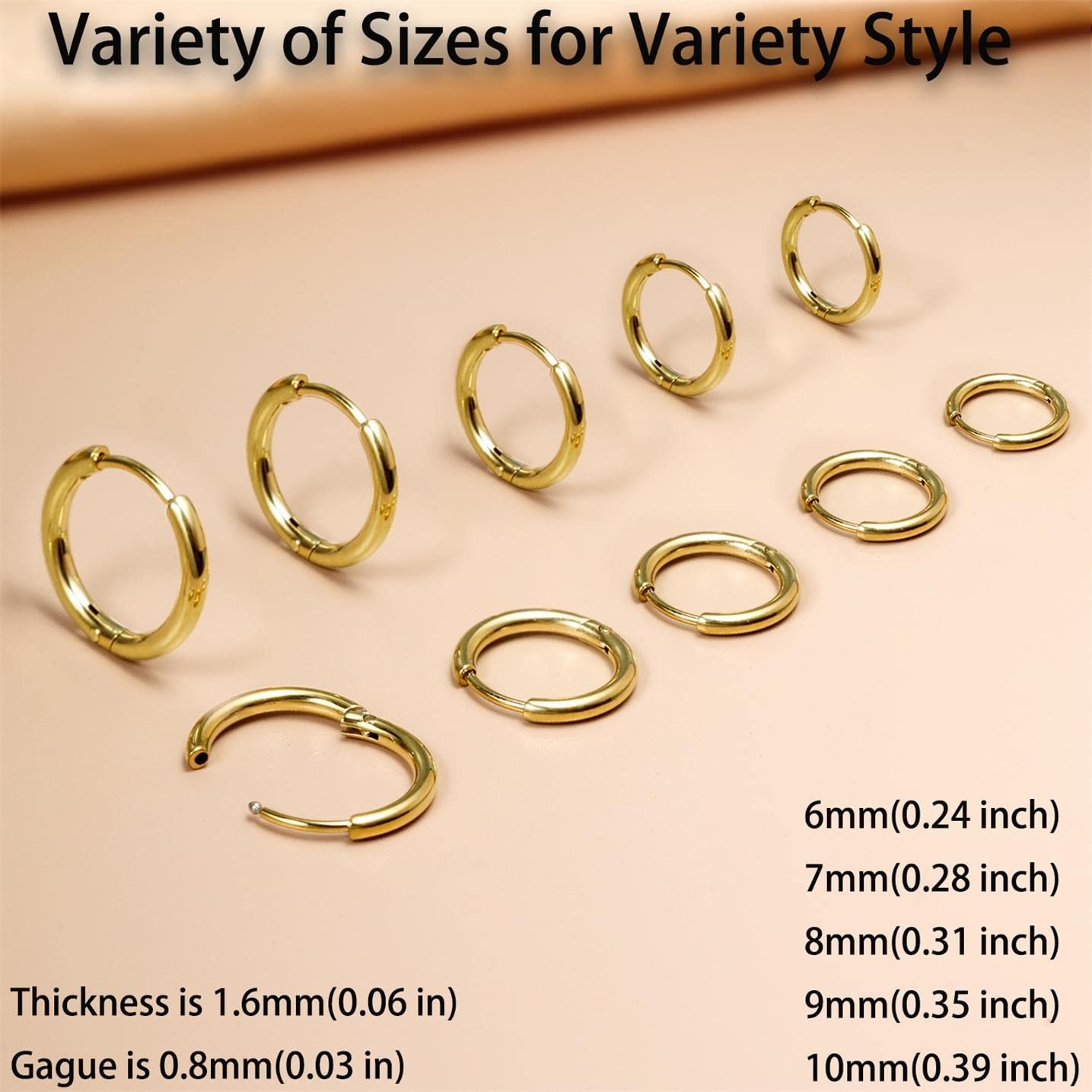 Small Gold Hinged Huggie Hoop Earrings for Women Lobe Cartilage Lightweight