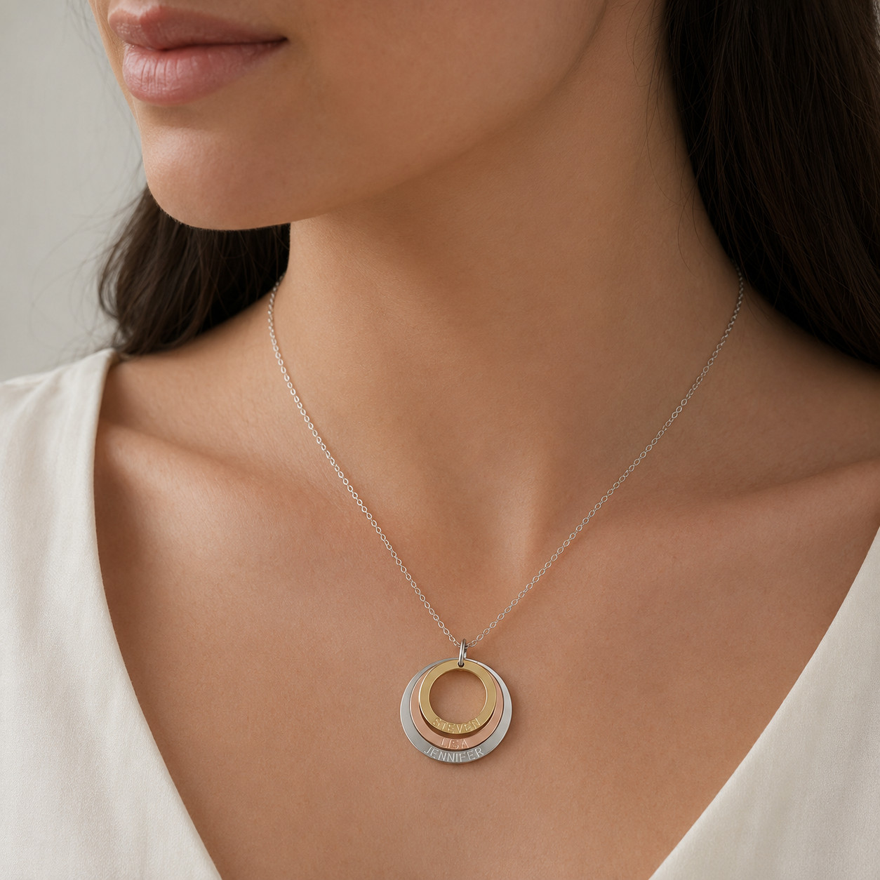 Three Tone Ring Engraved Mother Necklace personalized custom gift handmade