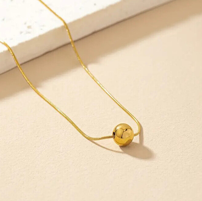 Small Round Pendant Necklace Durable Titanium Steel Golden Color