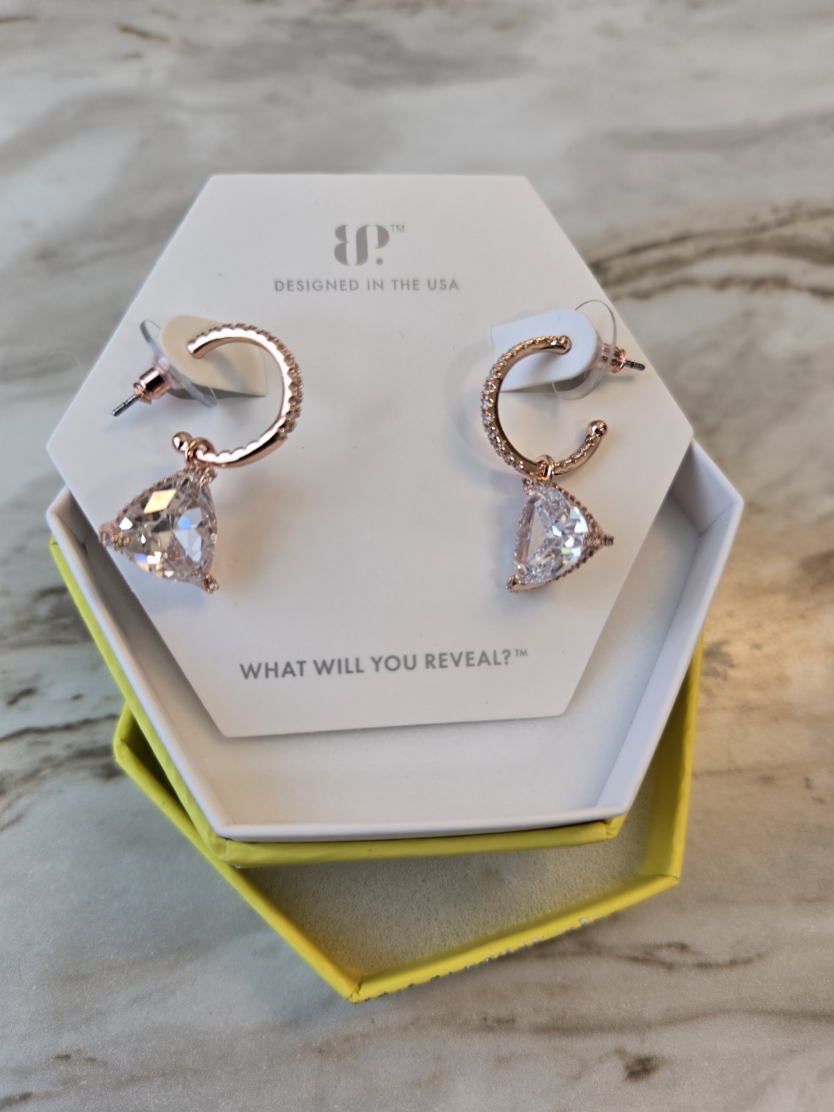 Dreams On Repeat Bp Earrings. Diamond Cubic Zerconia On Rose Gold Plating. New.