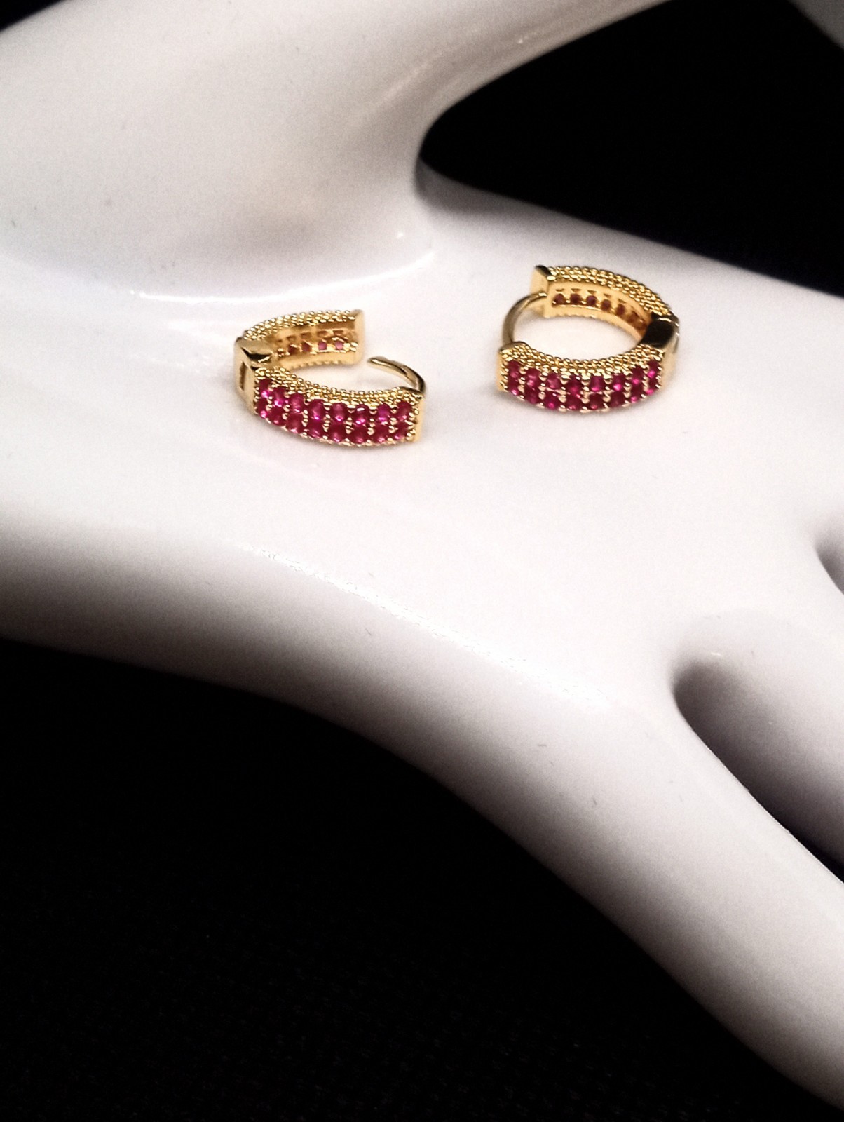 Ruby Red Pave Cubic Zerconia Gold Plated Huggie Earrings NWOT Fall ’25