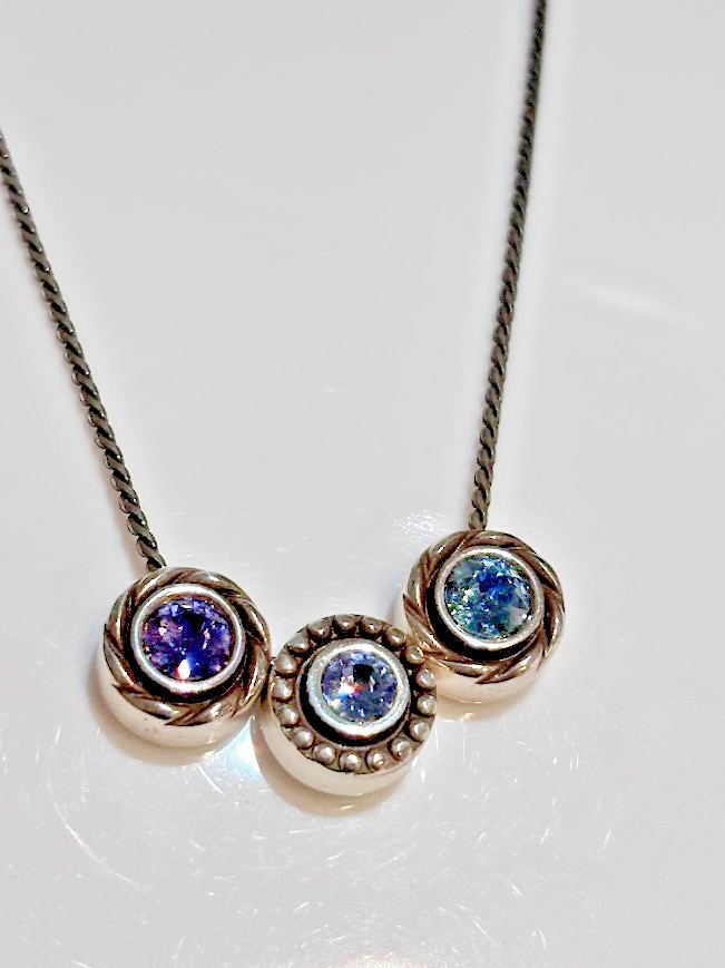 Brighton Halo Orion Crystal Trio Pendant Necklace Silver Tanzanite Reversible