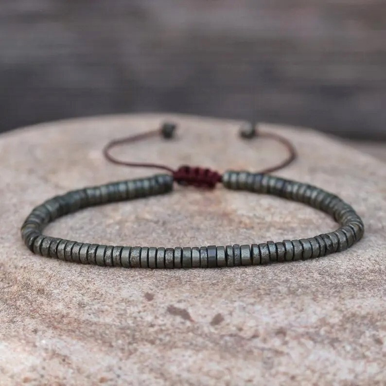 Natural Pyrite Stone Beads Crystal Healing Reiki Protection Woman Man Bracelet