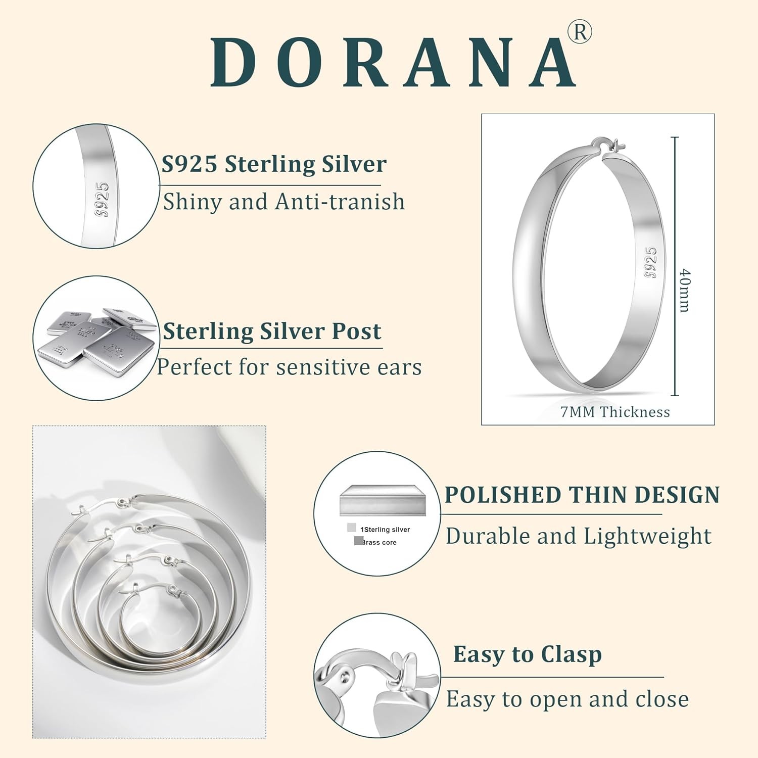 8mm Thick 925 Sterling Silver Hoops Earrings for Women 14K Real Gold Large Hoop