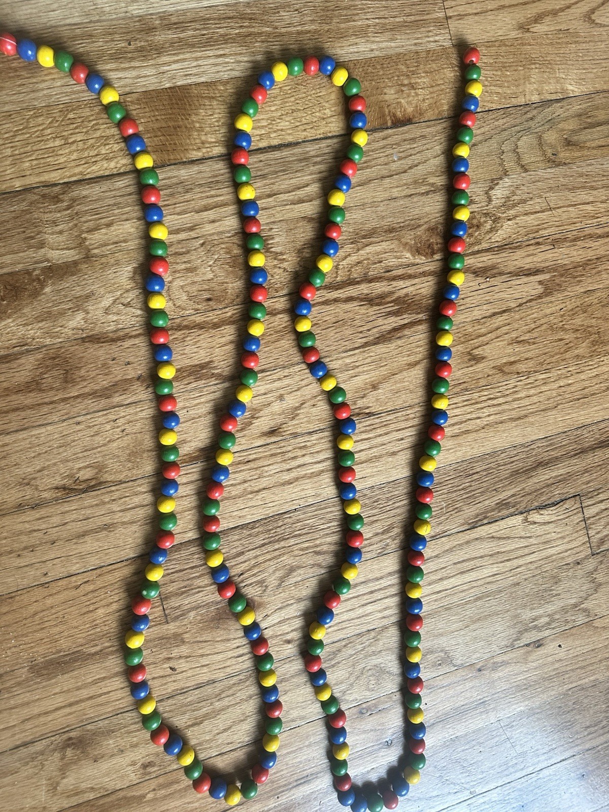 Long Multicolor Wooden Beads Strand 105”