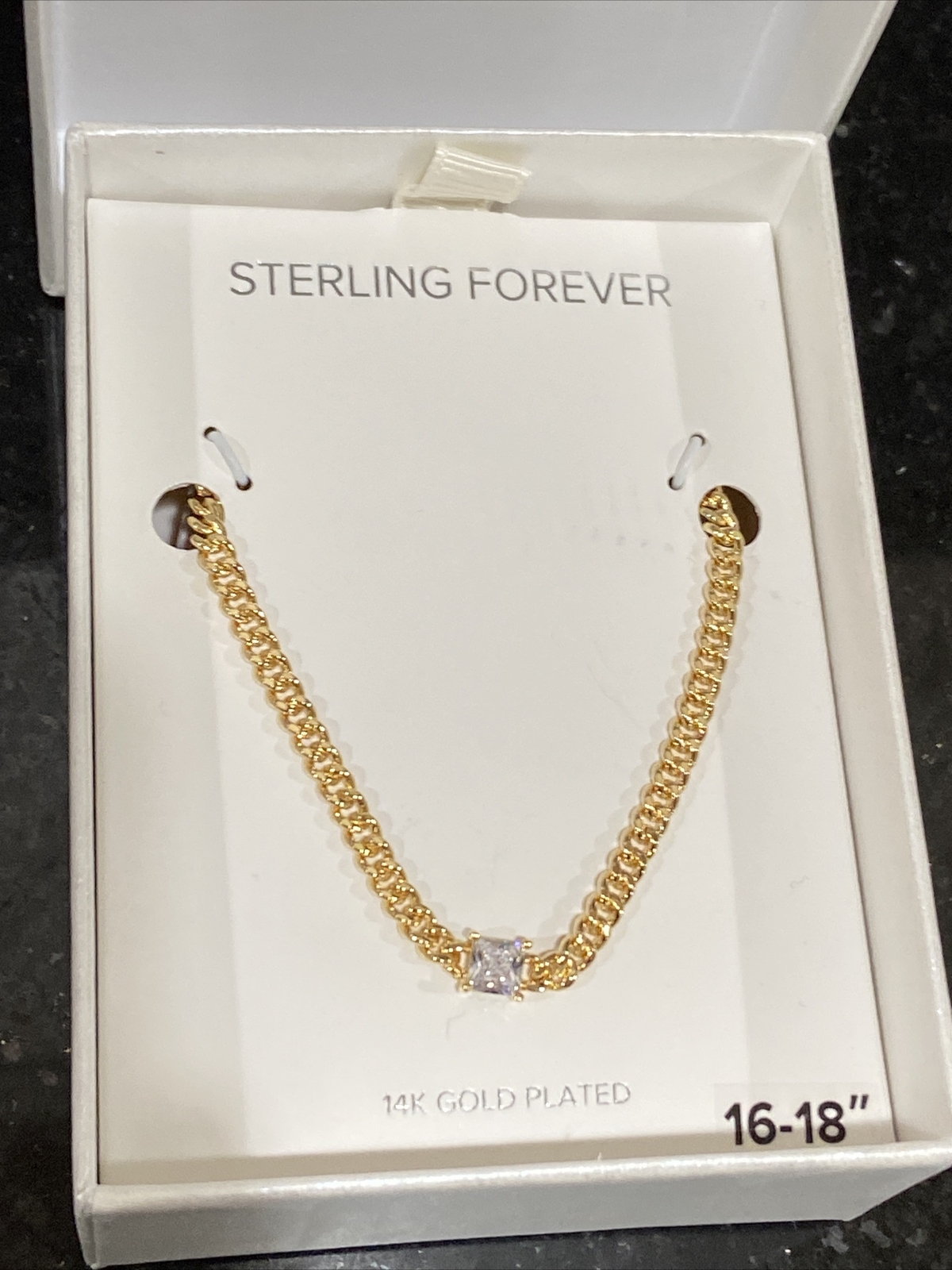 Sterling Forever 14k Gold Plated Cubic Zirconia Curb Chain Necklace