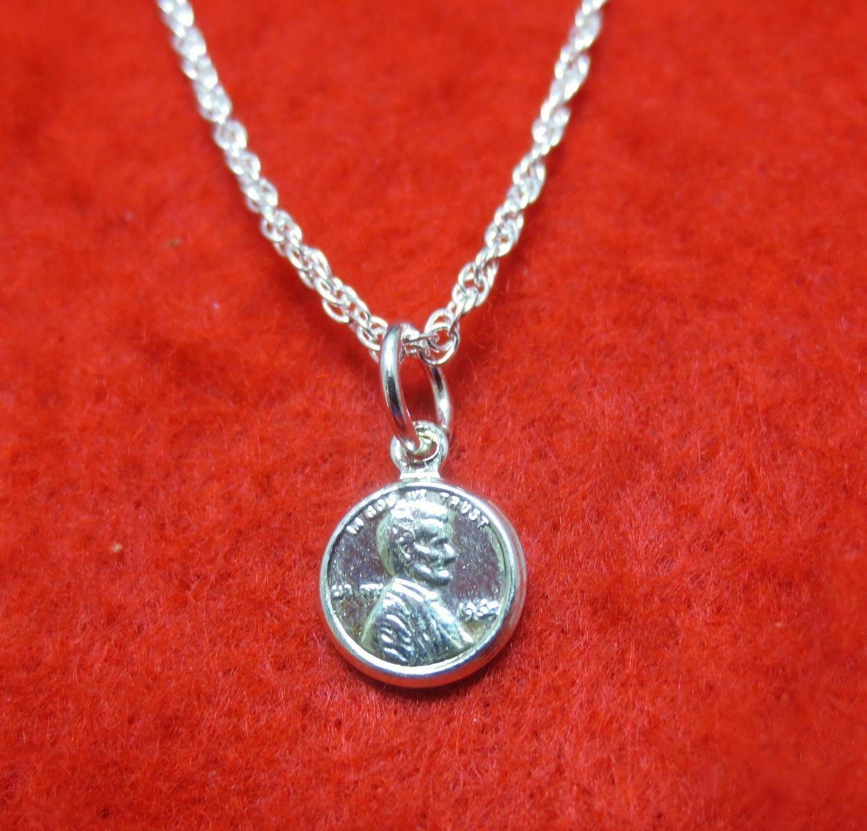 24 INCH STERLING SILVER PLATED 1.6MM LOOSE ROPE NECKLACE W/MINI LUCKY PENNY