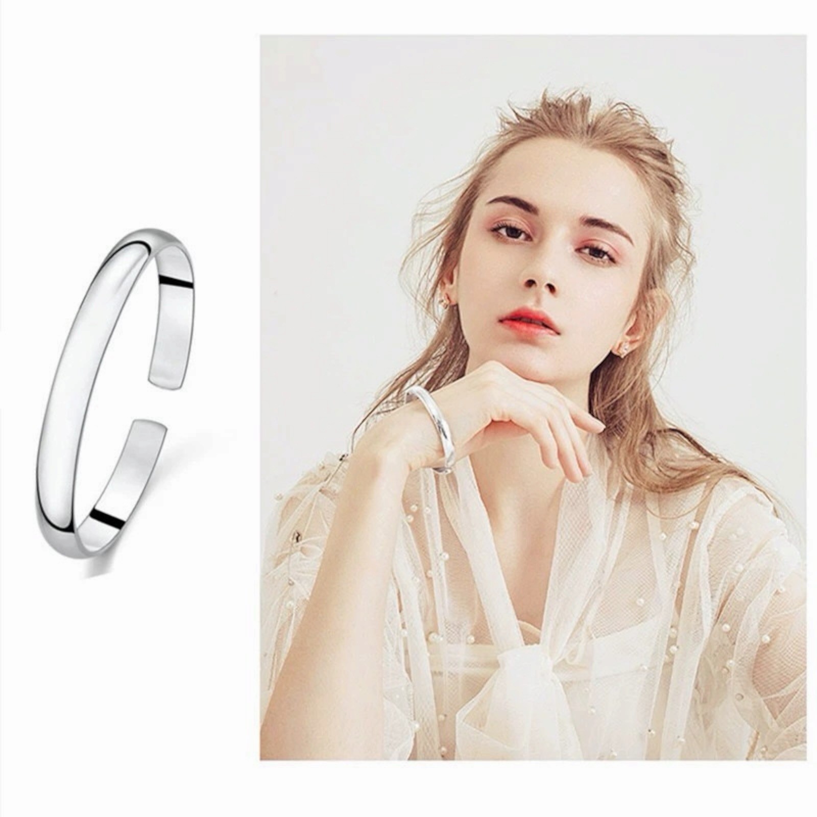 Elegant Sterling Silver New Fashion Jewelry Unique Open Bracelet Bangle Cuff B97