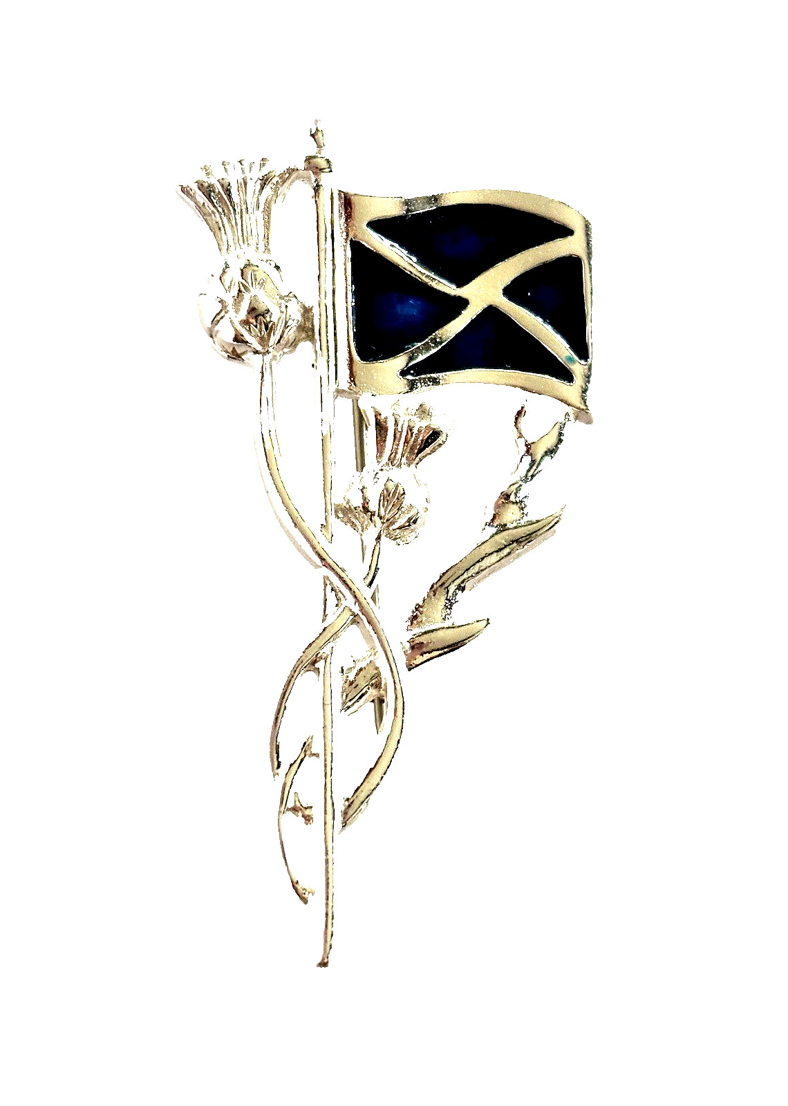 Scottish Silver Tone Blue Enamel Flag Thistle Kilt Pin David Hinwood Design Mint