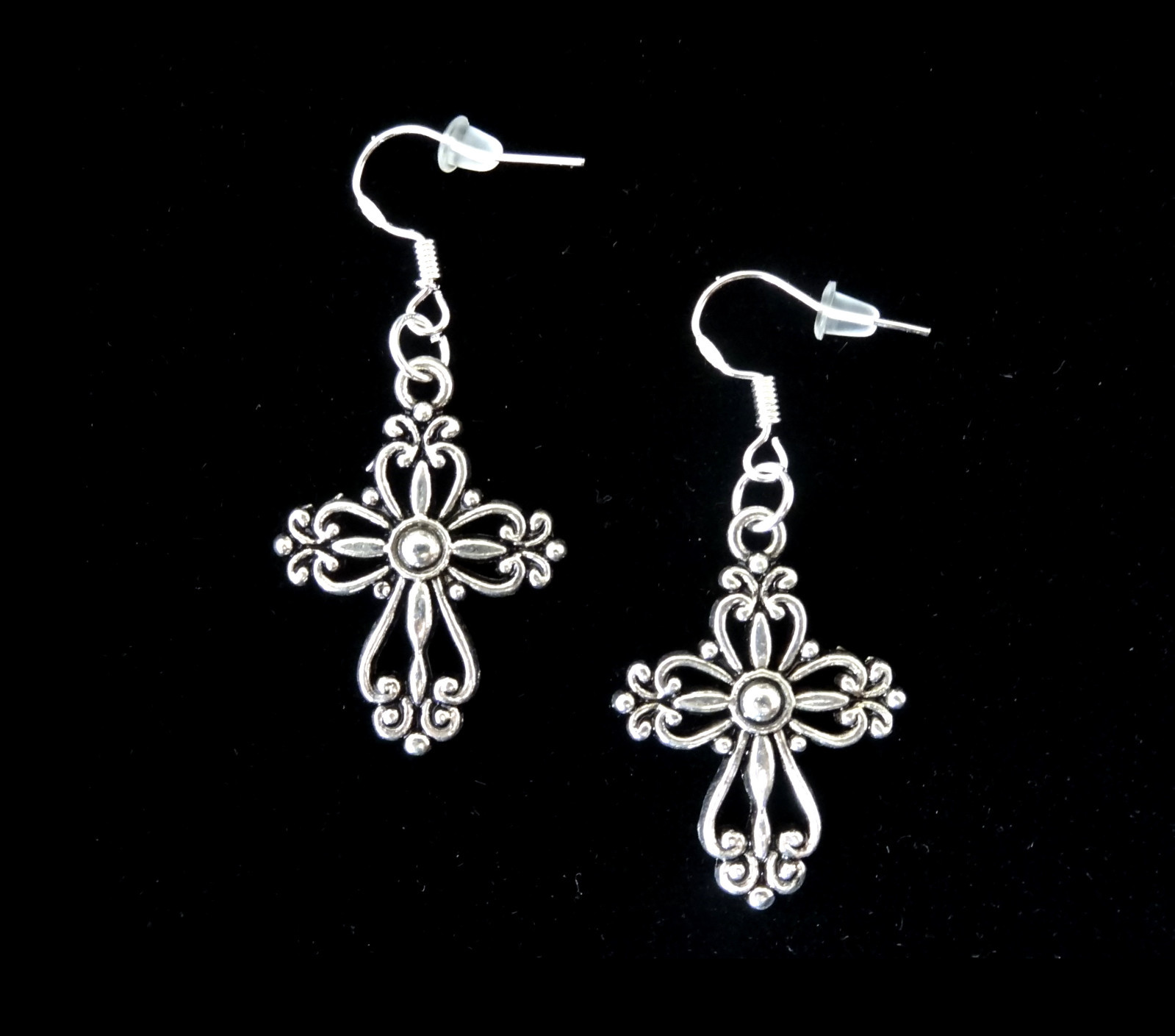 CELTIC IRISH CROSS SILVER DANGLE EARRINGS~ST PATRICKS DAY GIFT~STERLING HOOK