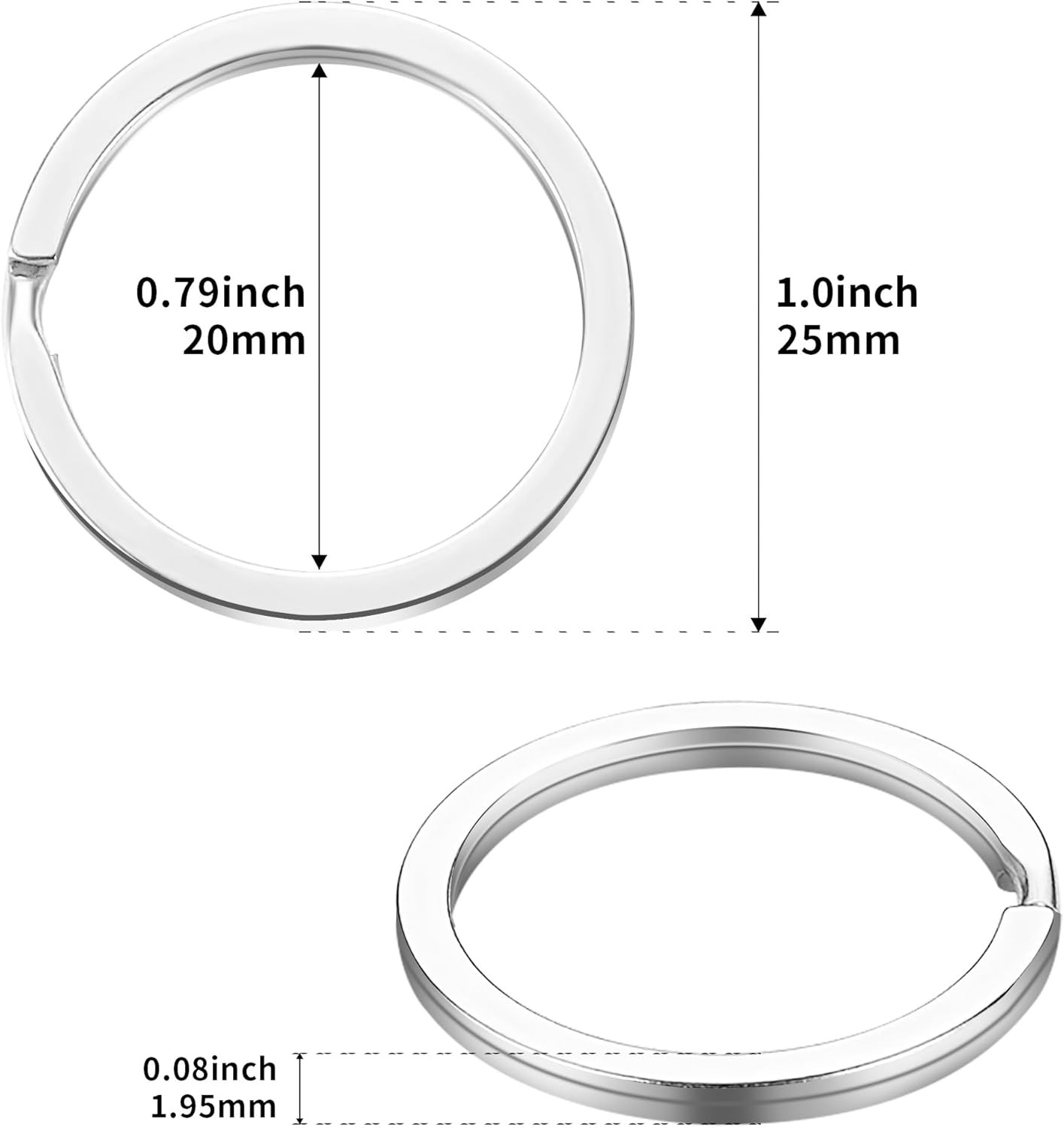 12 pcs 1 Inch Stainless Steel Flat Split Key Rings for Keychains, Car Keys, Dog