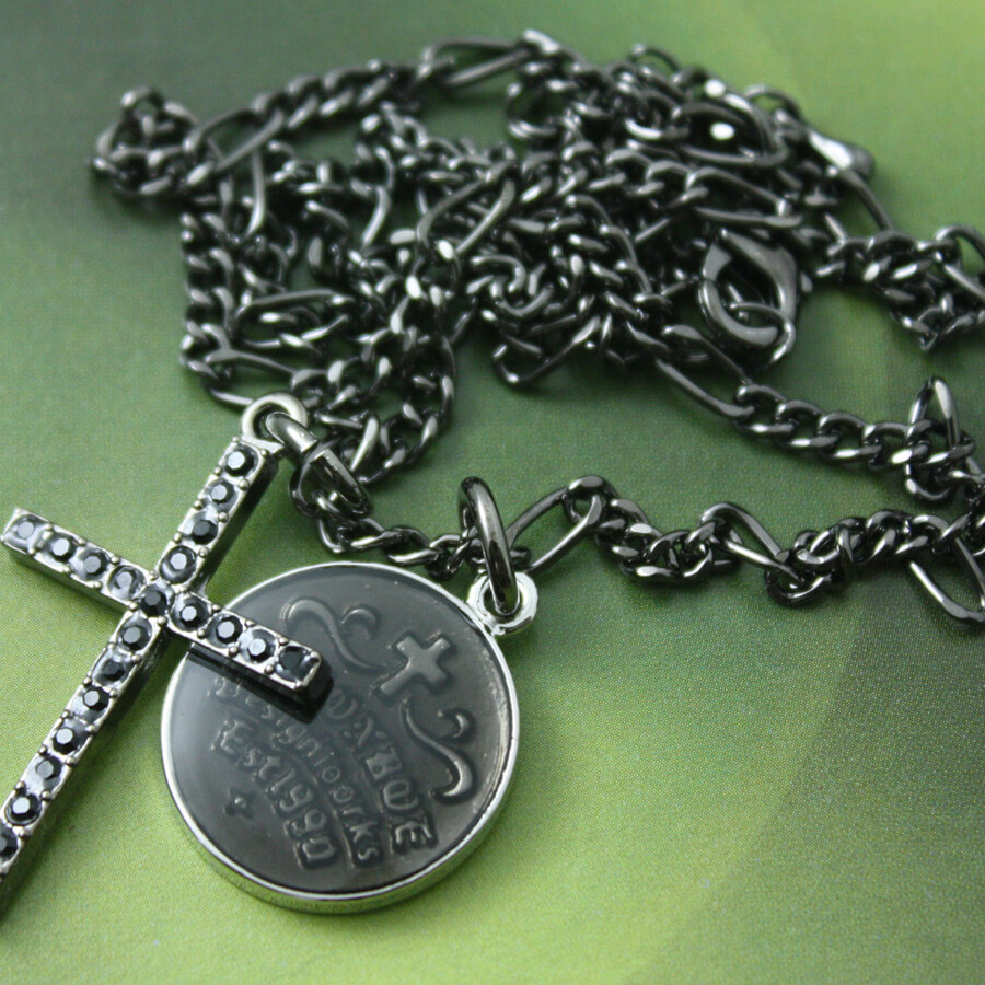 Cross Coin Black Dark Pendant with 20″ Fashion Chain Necklace for Women Men Kids