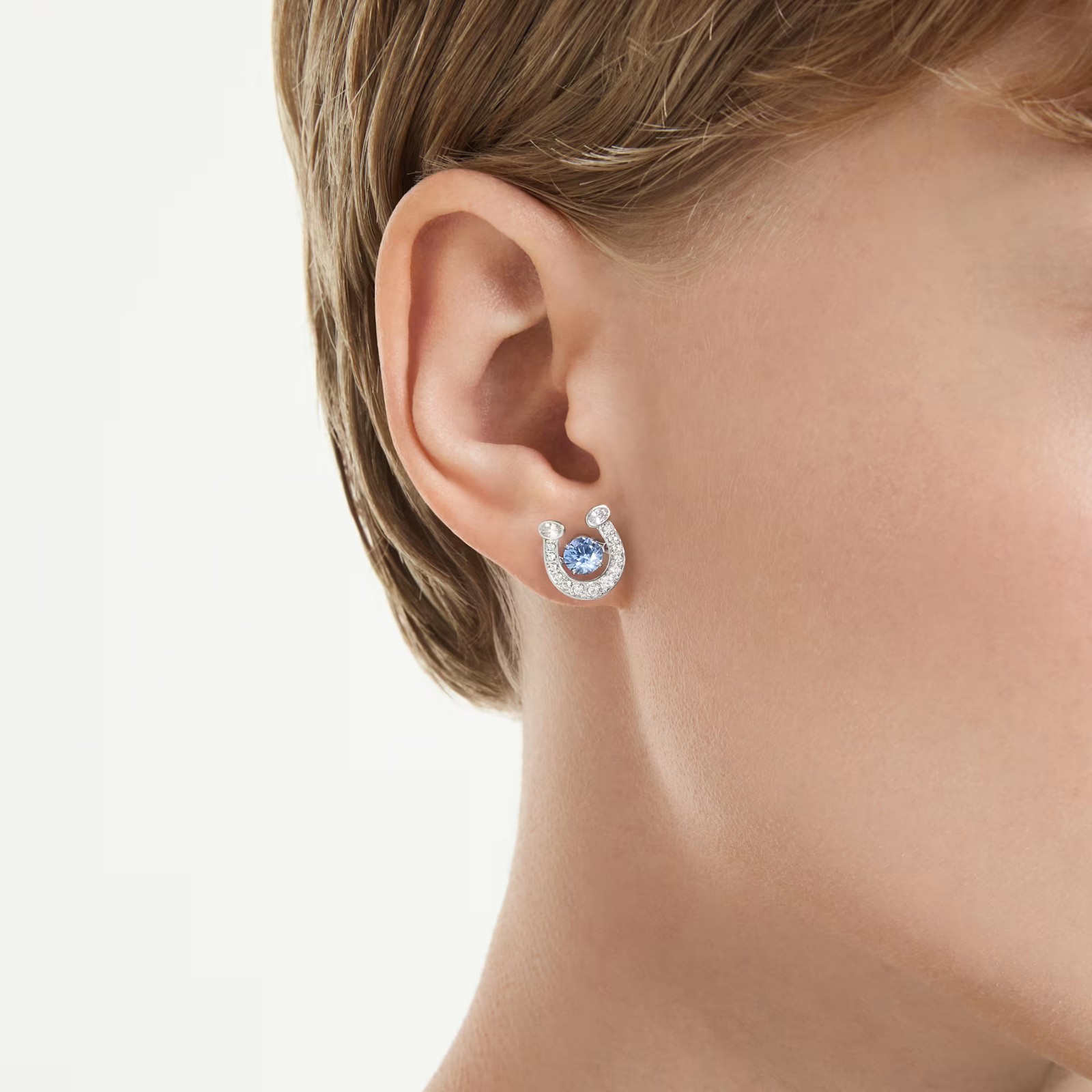 Swarovski Symbolica Stud Earrings, Horse Shoe, Blue, Rhodium Plated 5746563