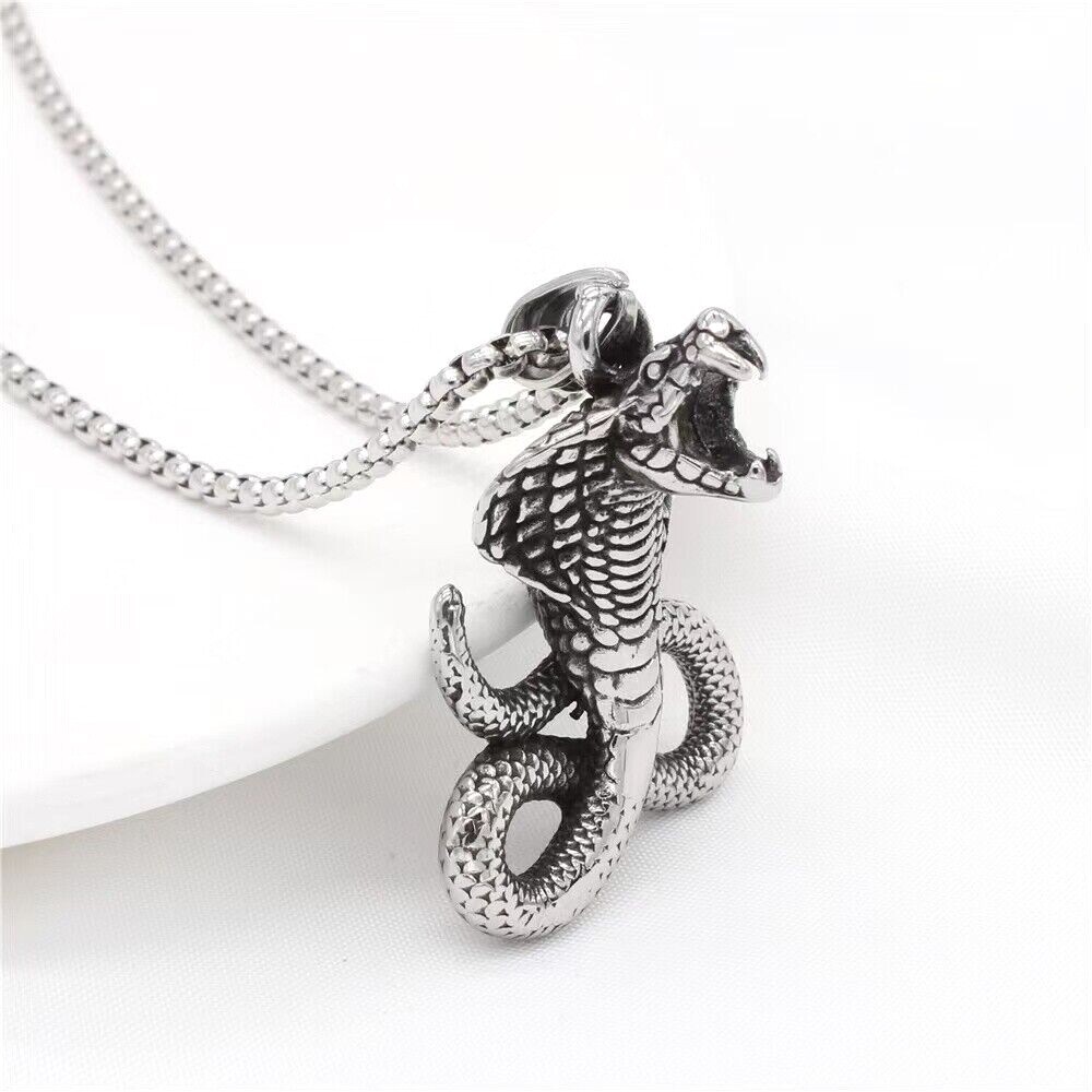 Mens Unisex Retro Animal Snake Pendant Necklace Punk Goth Rock Biker Jewelry 24″