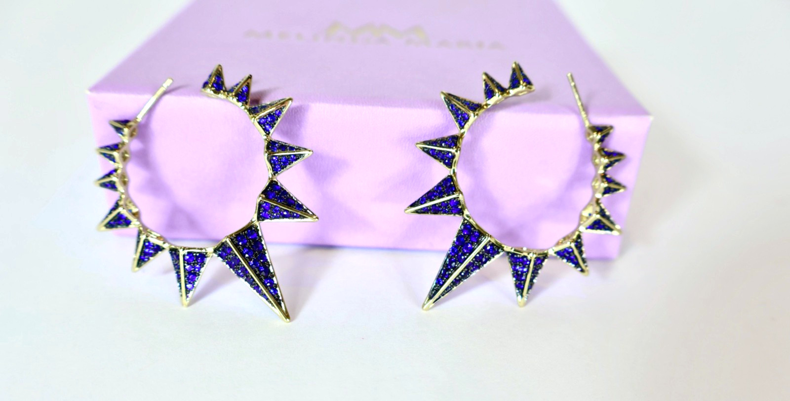 Melinda Maria Gabriella Spiked Hoop Earrings, Pave Blue Sapphire Stones, 0015