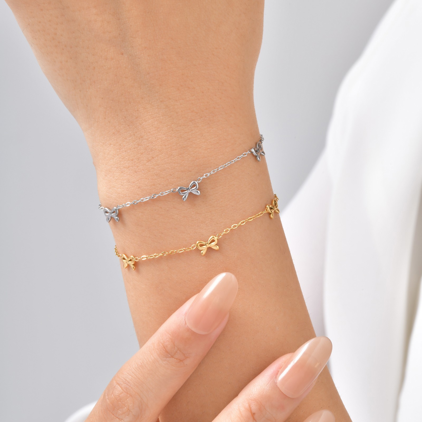 Stainless Steel Cute Butterfly Bow Link Chain Bracelet for Women Adjustable Gift