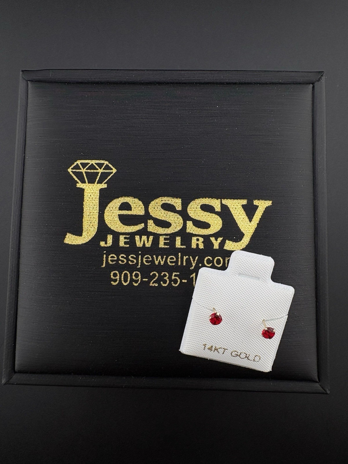 14k Gold Earrings With Red Cubic Zirconia