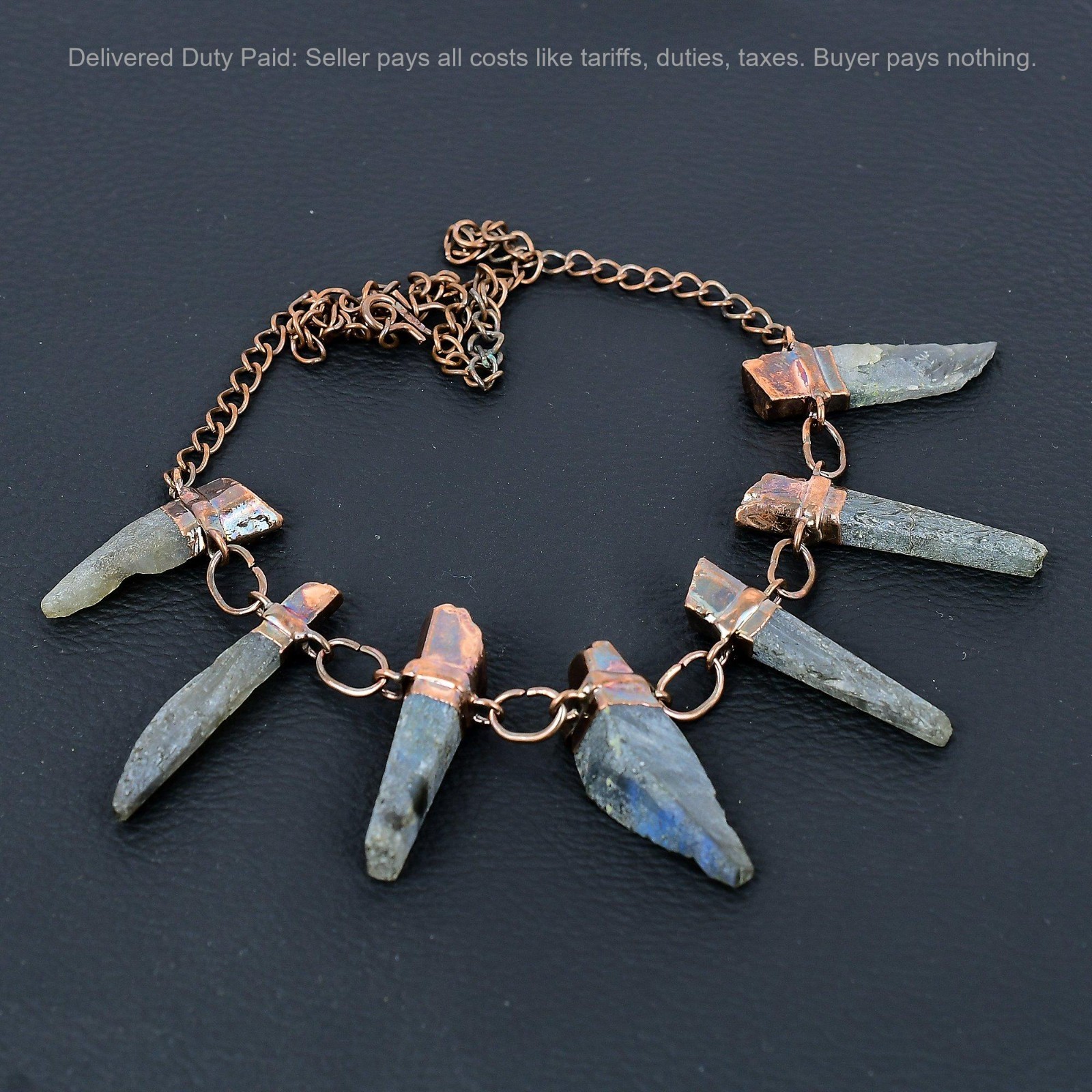 Copper Labradorite Rough Stone Art Deco New Electroformed Chain Necklace Jewelry