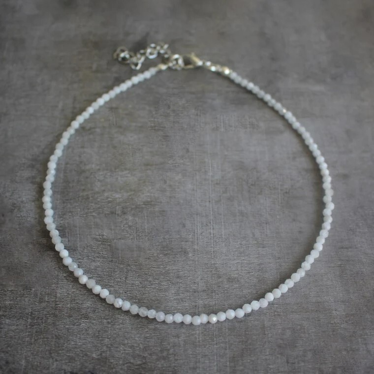 Rainbow Moonstone 2mm Tiny Beaded Choker Healing Dainty Women Boho Necklace Gift