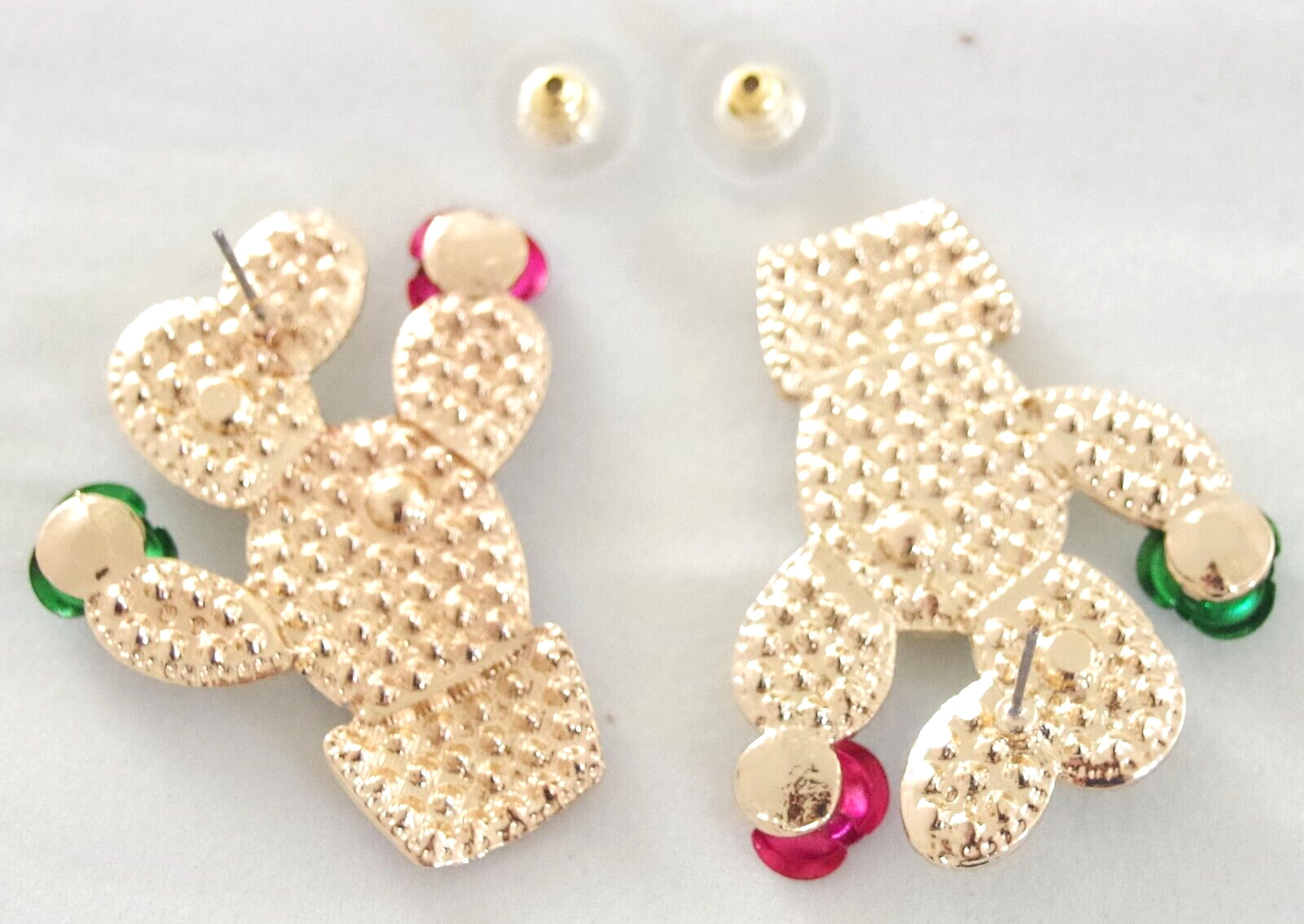 1.75″ BETSEY JOHNSON CRYSTAL RHINESTONE CACTI w 3D METAL CACTUS FLOWERS EARRINGS