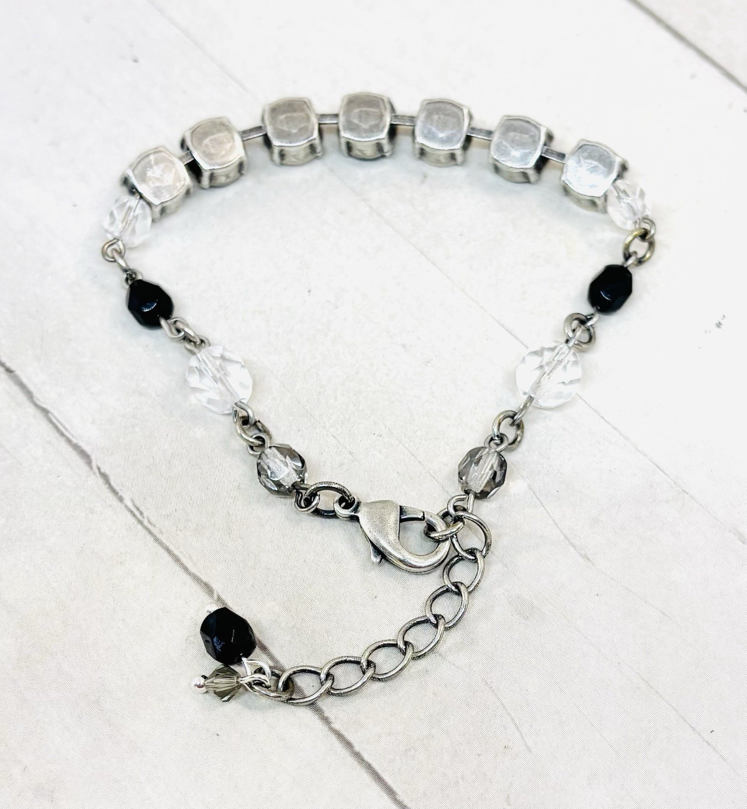 8mm Antique Silver Plated Beaded Black And Gray Tennis Cup Chain Bracelet