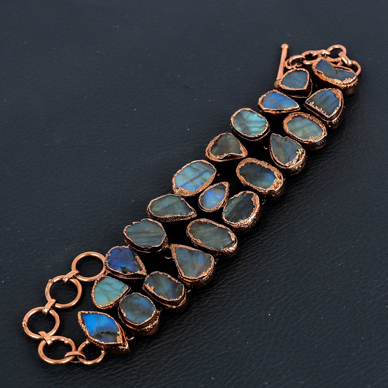 Labradorite Rough Gemstone Handmade Copper Electroformed Bracelet Jewelry