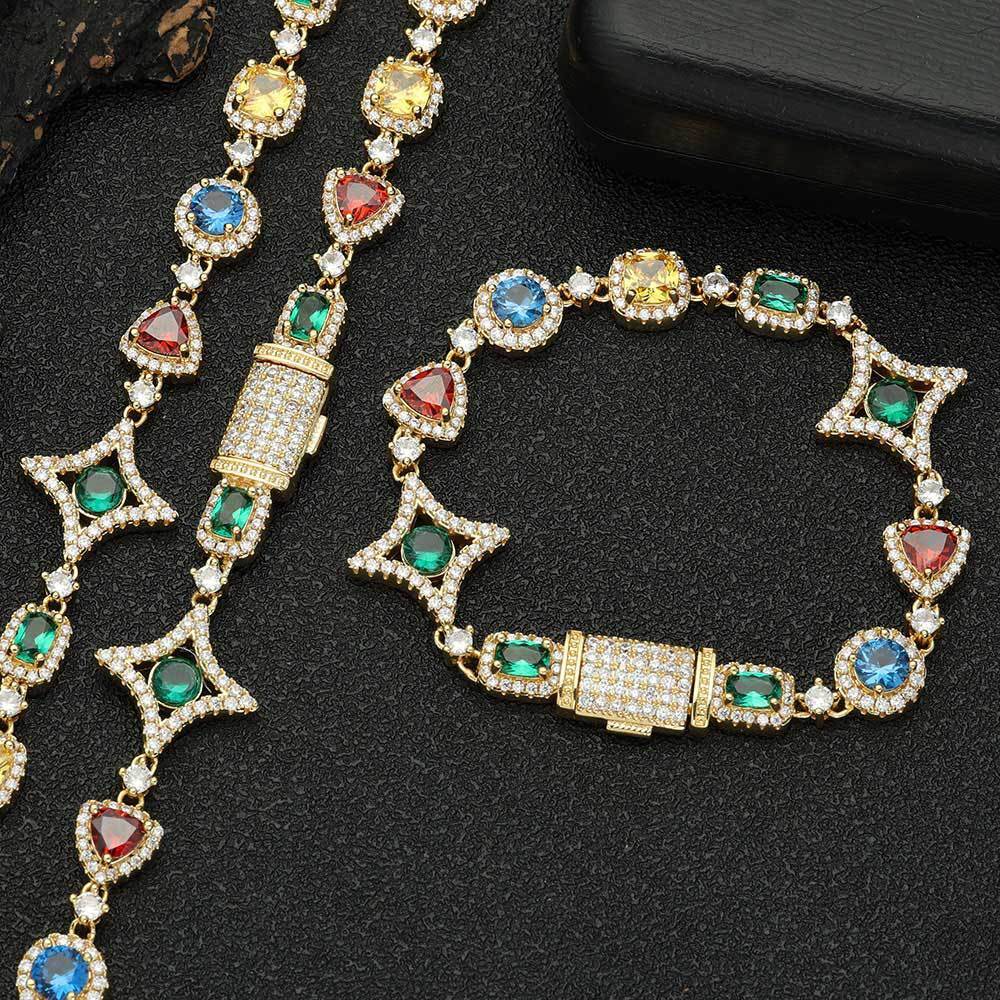 Colored Diamond Iced CZ Chain Necklace Bracelet Hip Hop Men Women Gift