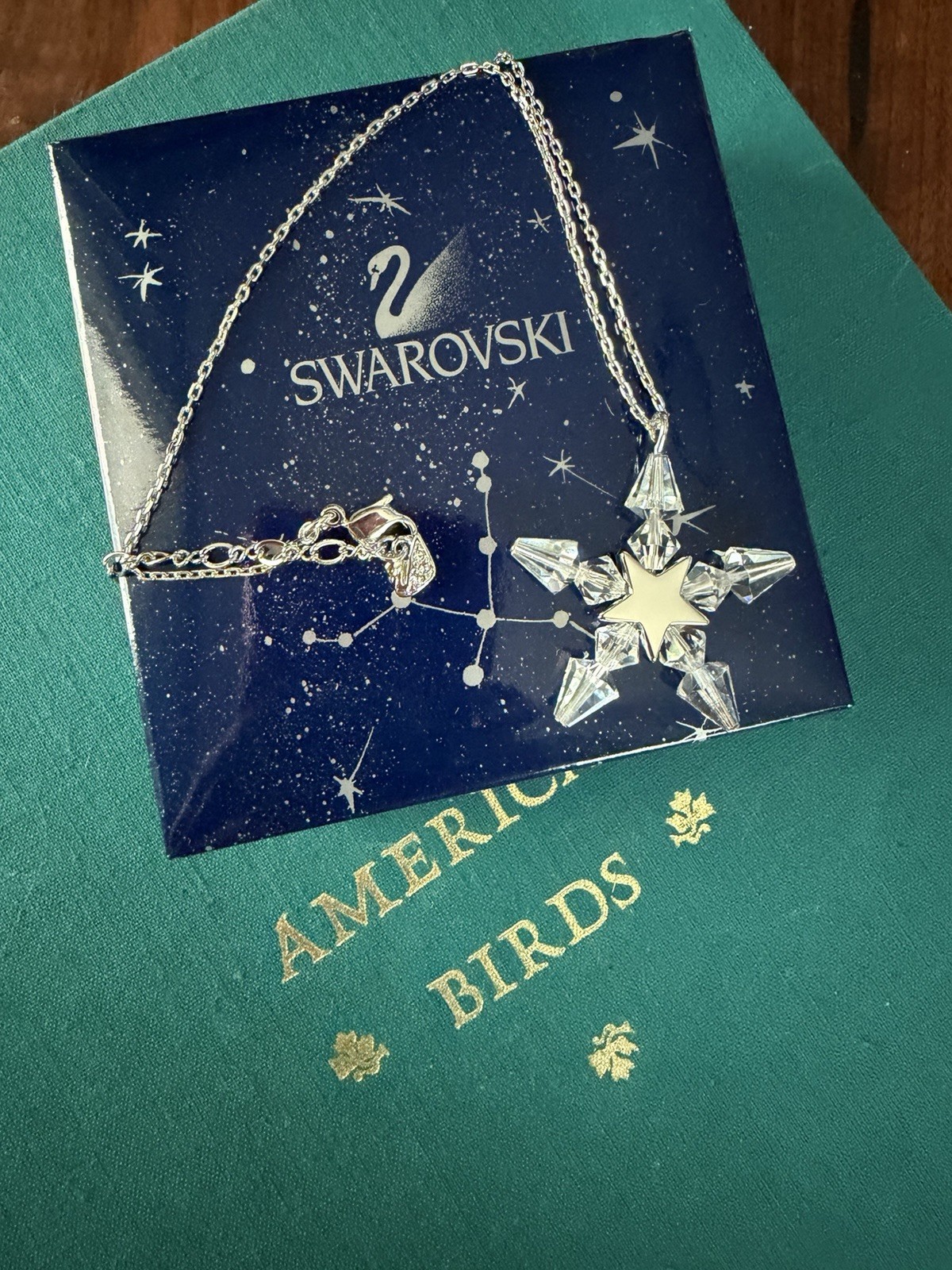 Swarovski Clear Crystal Star Pendant Necklace 16in snowflake