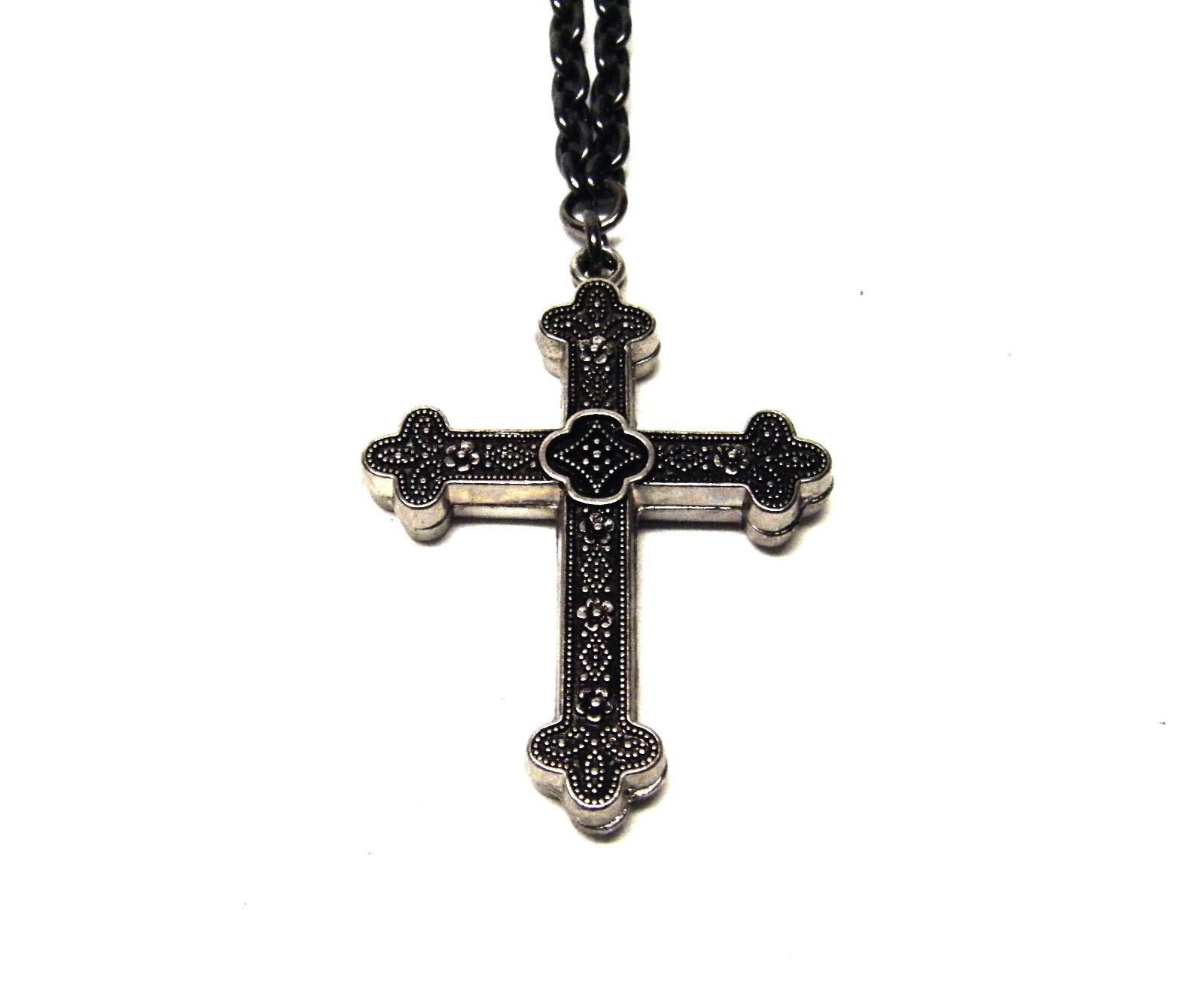 Double Sided Dark Antique Silver Plated Cross Pendant Necklace